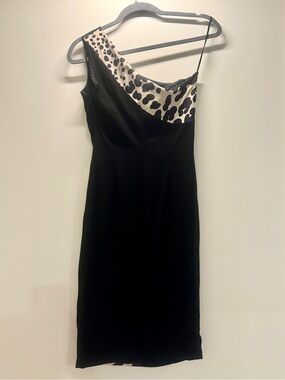 Versace Black One-Shoulder Dress with Cream Leopard Yoke